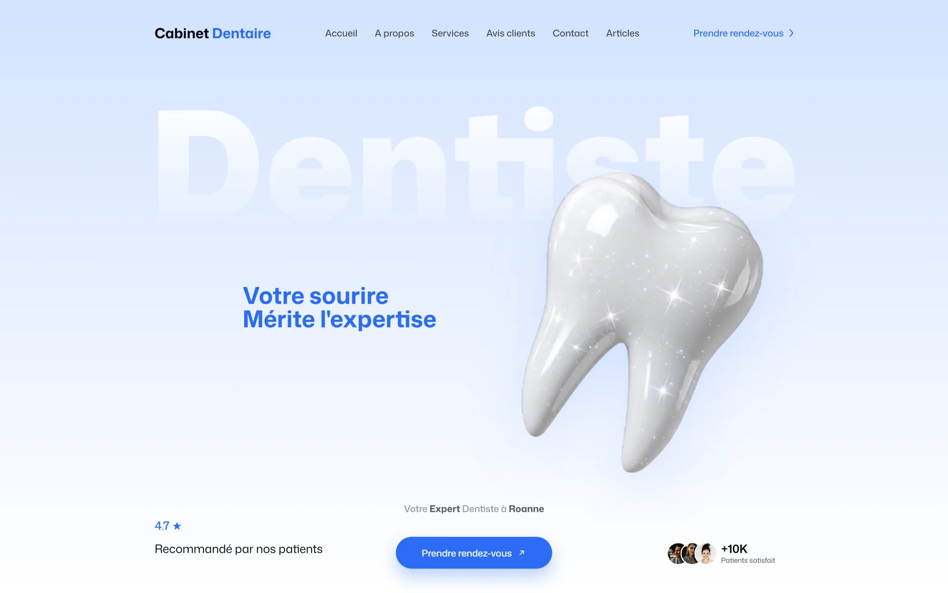 Concept de site vitrine pour un cabinet dentaire conçu par MLD Studio
